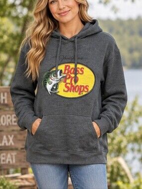 Bass Pro Shops Dark Gray Pullover Hoodie with Yellow Logo